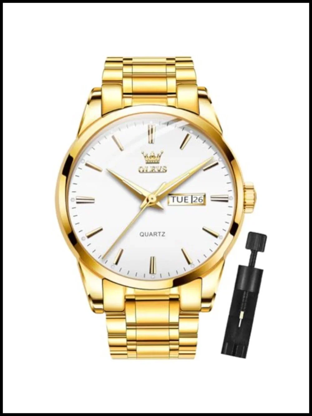 Men's Gold Tone Stainless Steel Analog Quartz Dress Watch Luminous Waterproof